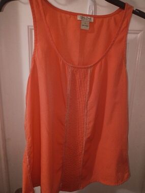 Lucky Brand Tangerine Sleeveless Pintuck Tank